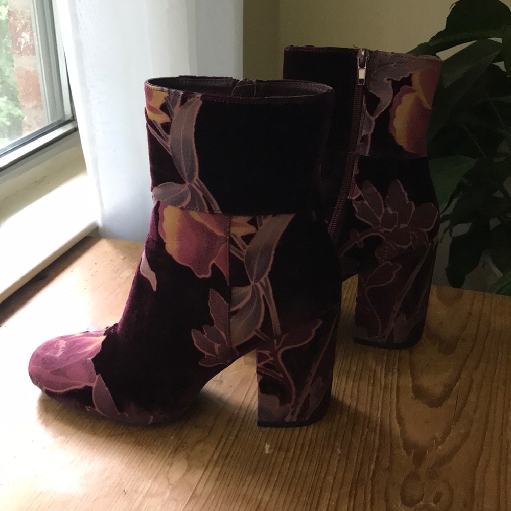 maroon floral velvet steve madden boots